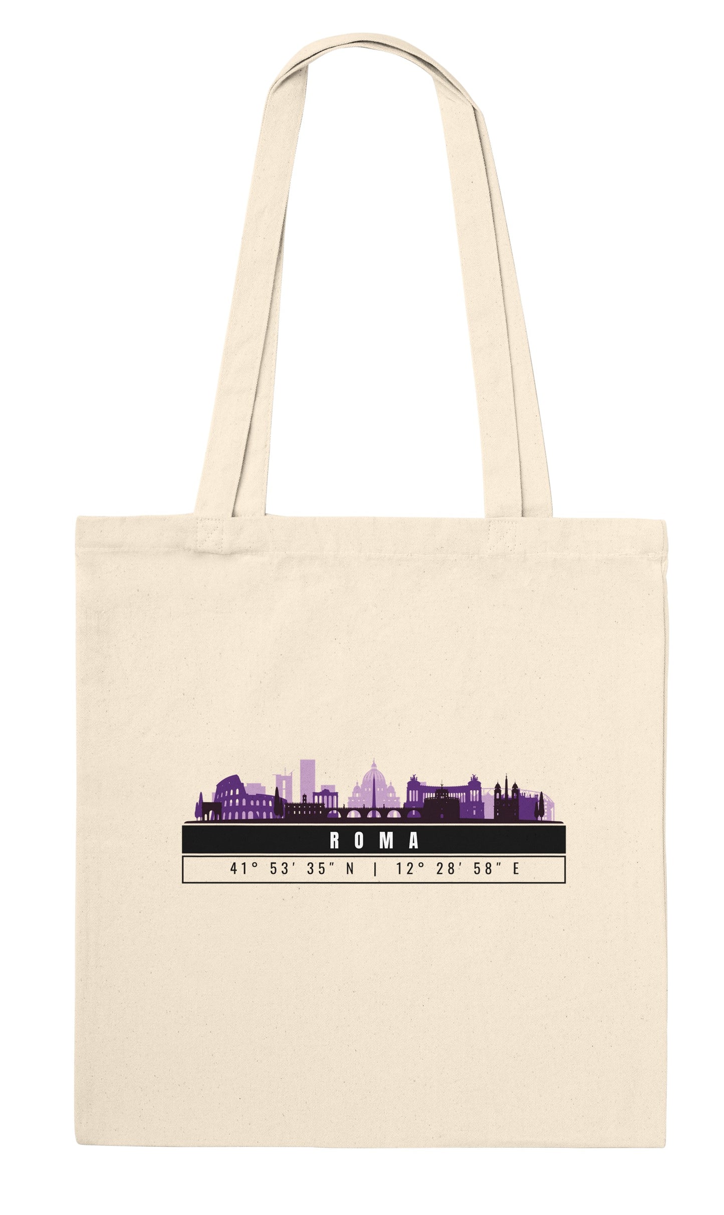 Rome Skyline Tote Bag – Borsa in Cotone Riutilizzabile con Coordinate