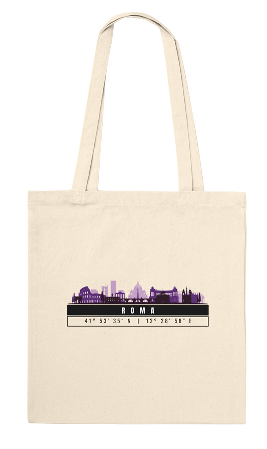 Rome Skyline Tote Bag – Borsa in Cotone Riutilizzabile con Coordinate