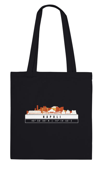 Napoli Skyline Tote Bag – Borsa in Cotone Riutilizzabile con Coordinate