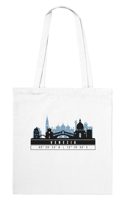 Venezia Skyline Tote Bag – Borsa in Cotone Riutilizzabile con Coordinate