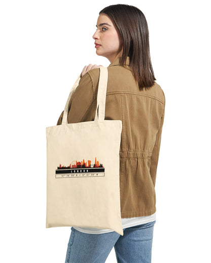 Londra Skyline Tote Bag – Borsa in Cotone Riutilizzabile con Coordinate