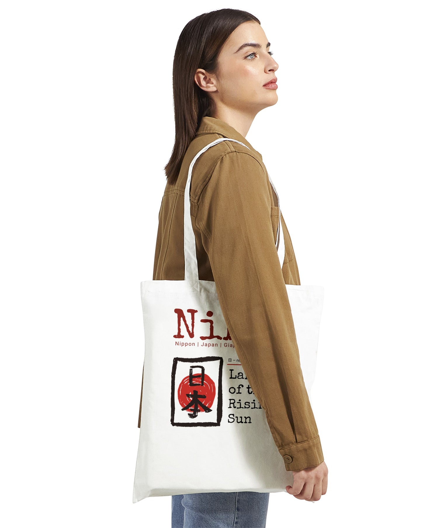 Tote Bag Nihon "Land of the Rising Sun" – Borsa in Tela Giappone con Kanji, Design Minimalista, Regalo Amanti Cultura Orientale e Viaggi