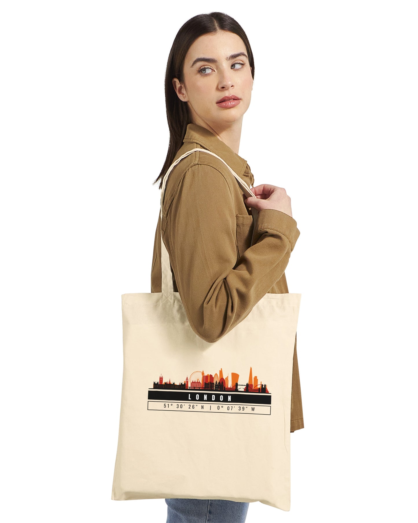 Londra Skyline Tote Bag – Borsa in Cotone Riutilizzabile con Coordinate
