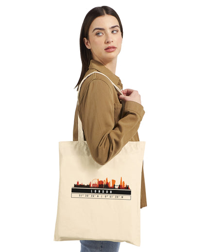 Londra Skyline Tote Bag – Borsa in Cotone Riutilizzabile con Coordinate