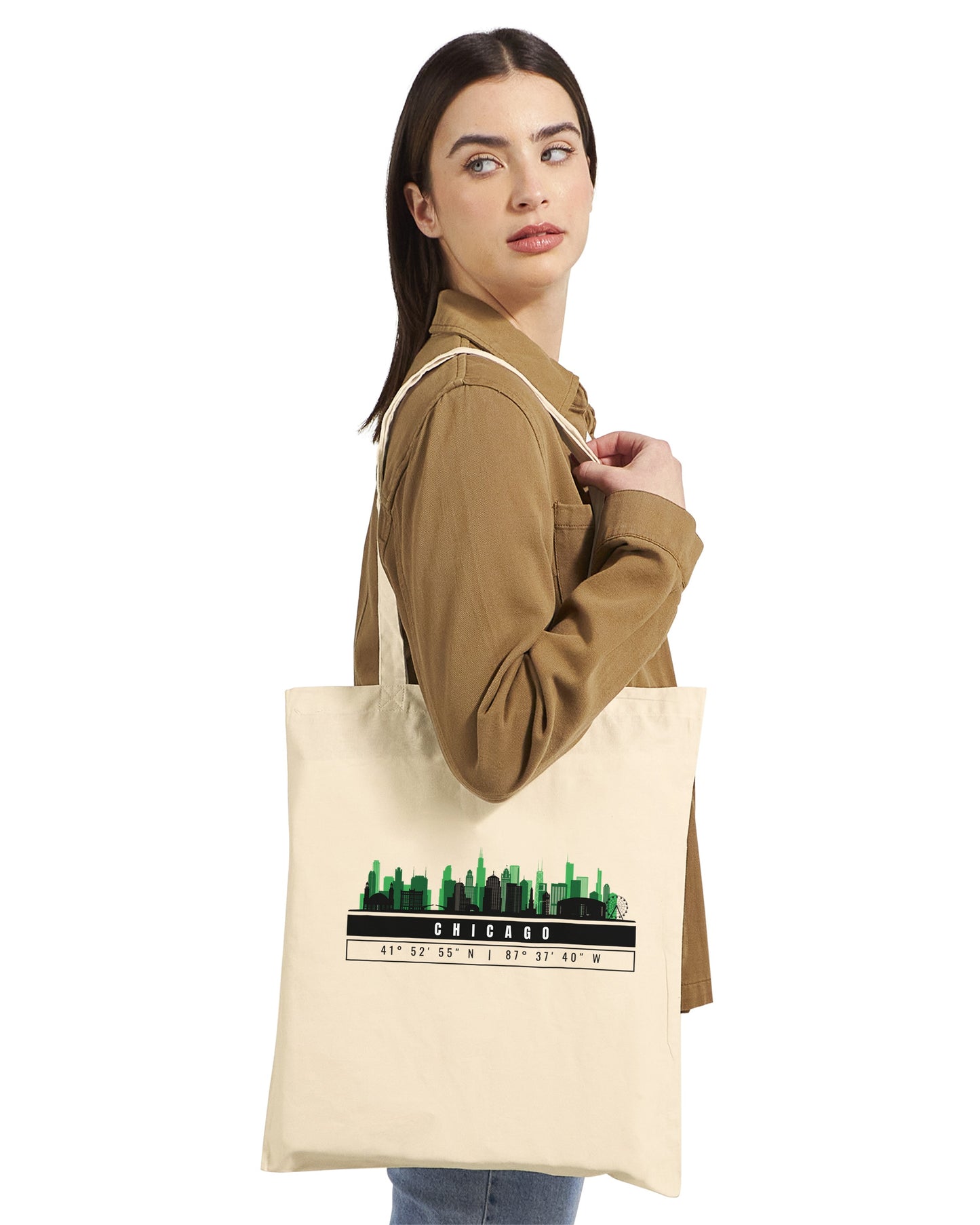 Chicago Skyline Tote Bag – Borsa in Cotone Riutilizzabile con Coordinate