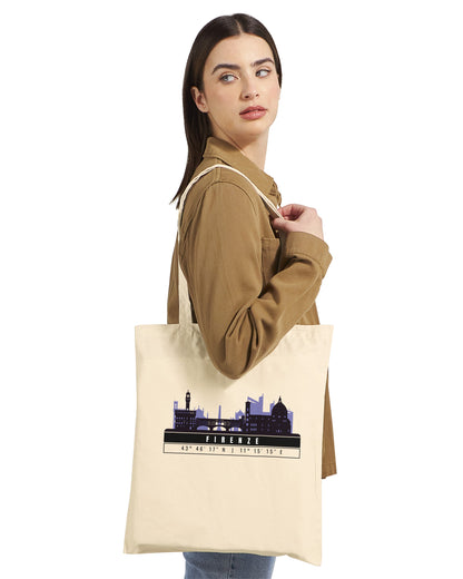 Firenze Skyline Tote Bag – Borsa in Cotone Riutilizzabile con Coordinate