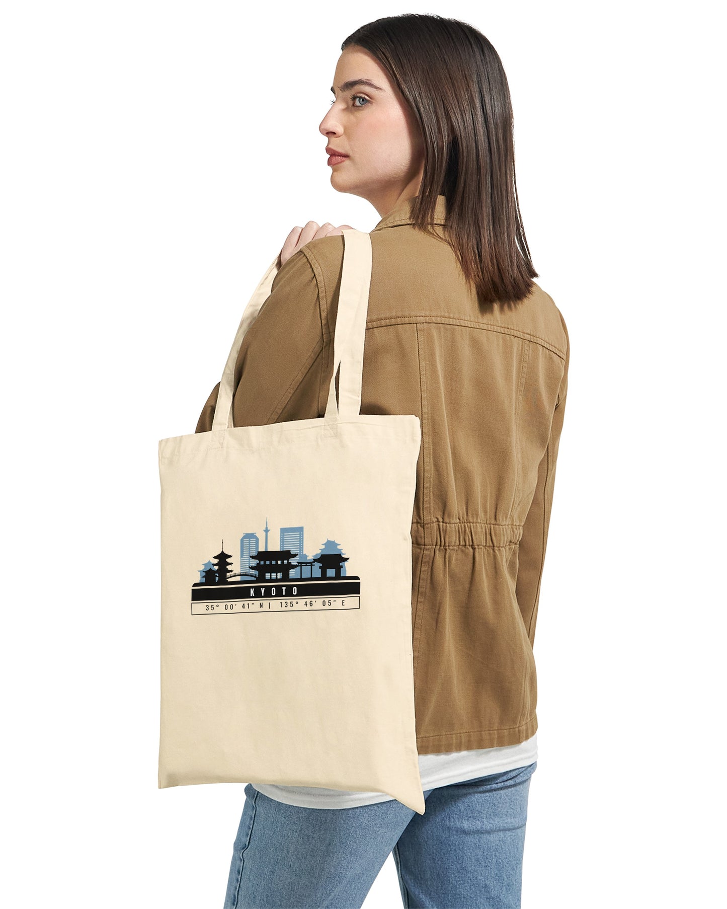 Kyoto Skyline Tote Bag – Borsa in Cotone Riutilizzabile con Coordinate