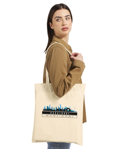 Baku Skyline Tote Bag – Borsa in Cotone Riutilizzabile con Coordinate
