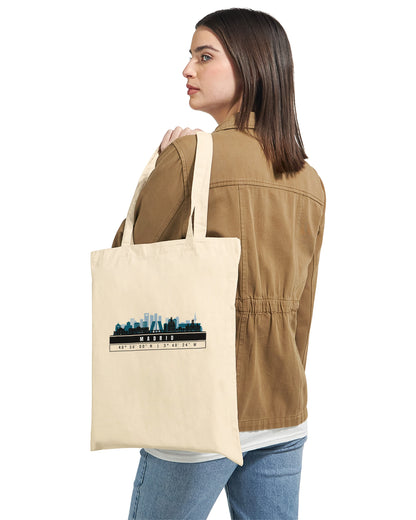 Madrid Skyline Tote Bag – Borsa in Cotone Riutilizzabile con Coordinate