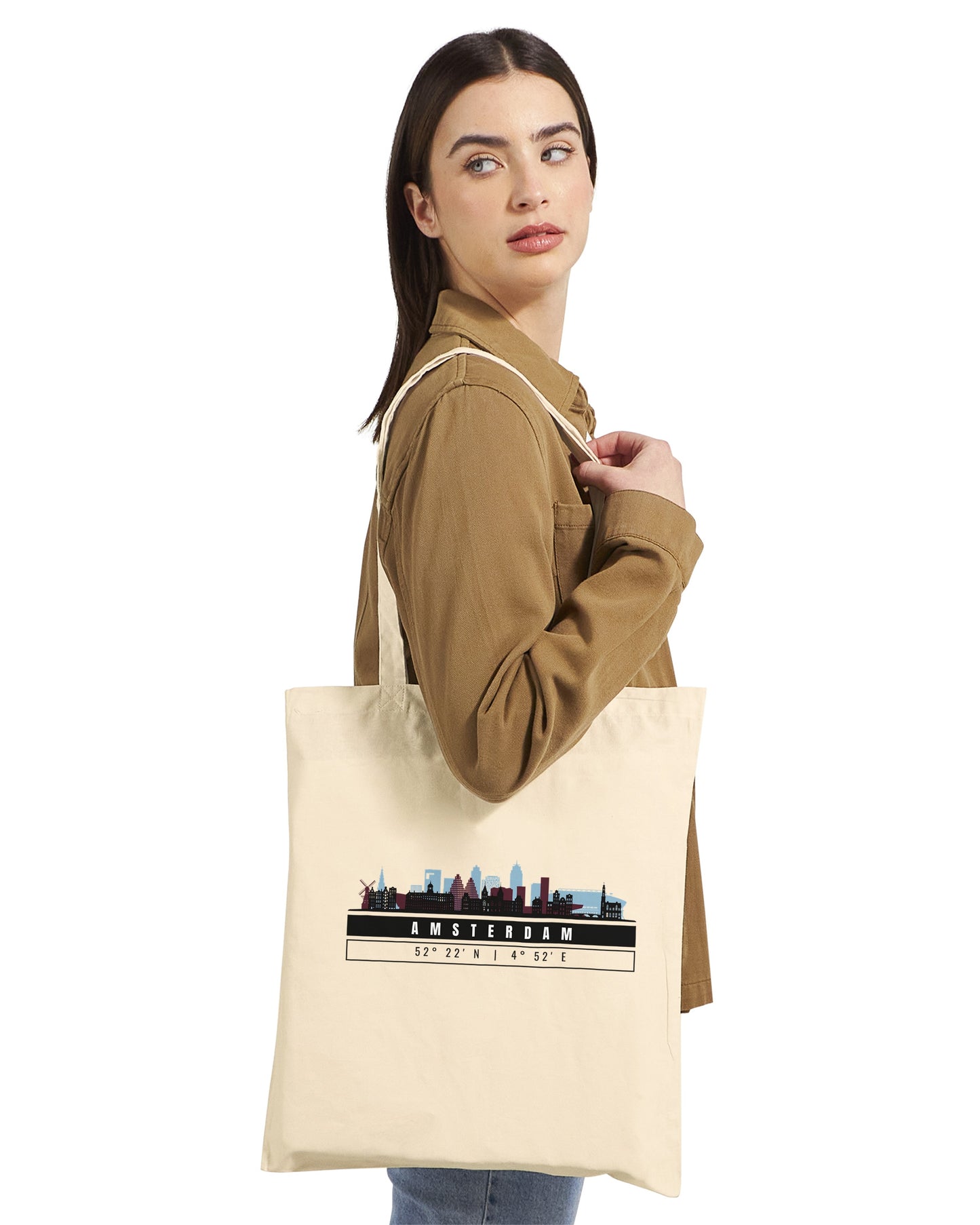 Amsterdam Skyline Tote Bag – Borsa in Cotone Riutilizzabile con Coordinate
