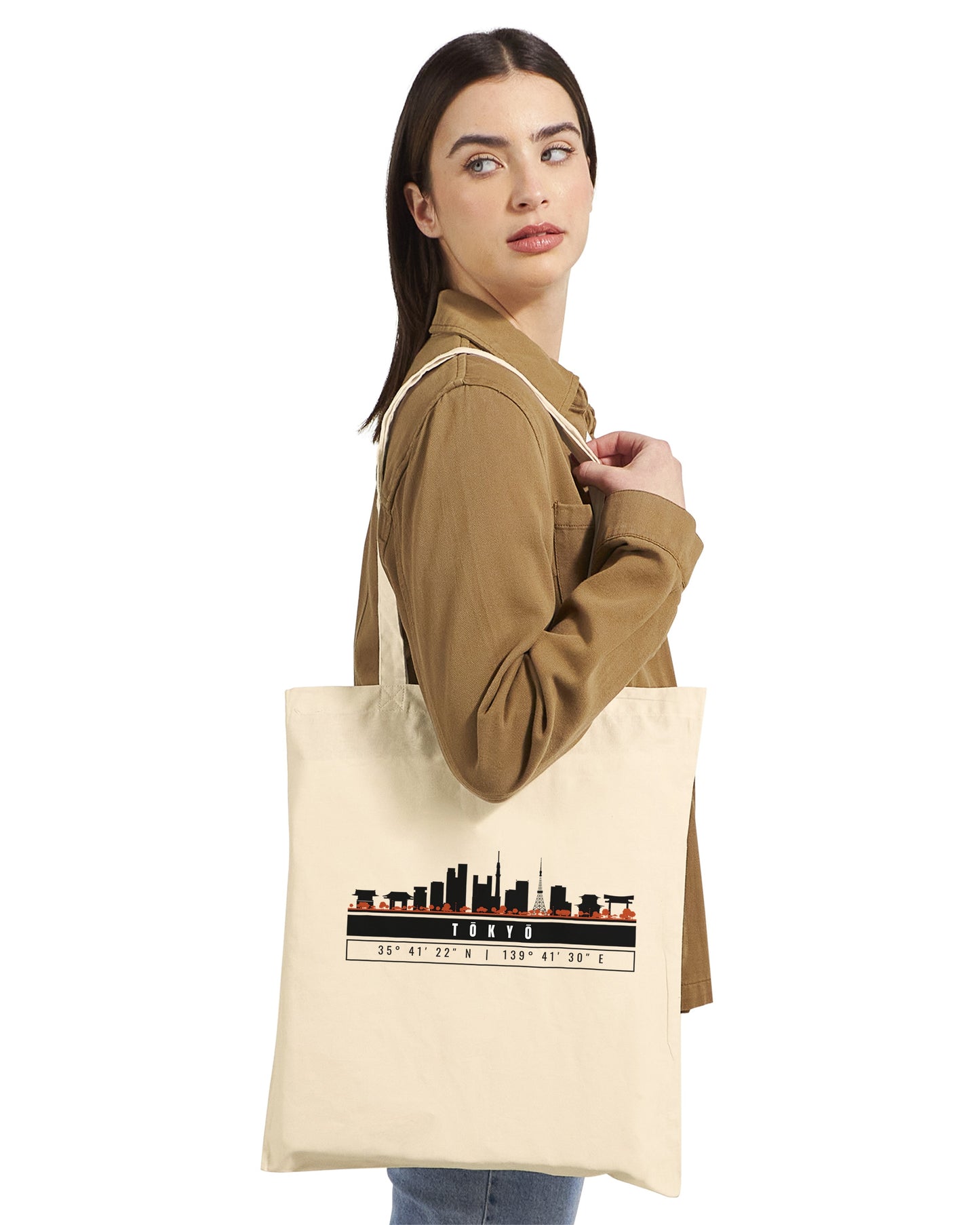 Tokyo Skyline Tote Bag – Borsa in Cotone Riutilizzabile con Coordinate
