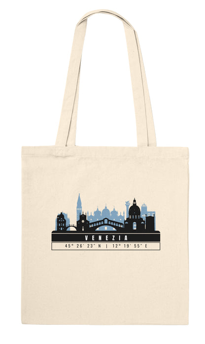 Venezia Skyline Tote Bag – Borsa in Cotone Riutilizzabile con Coordinate
