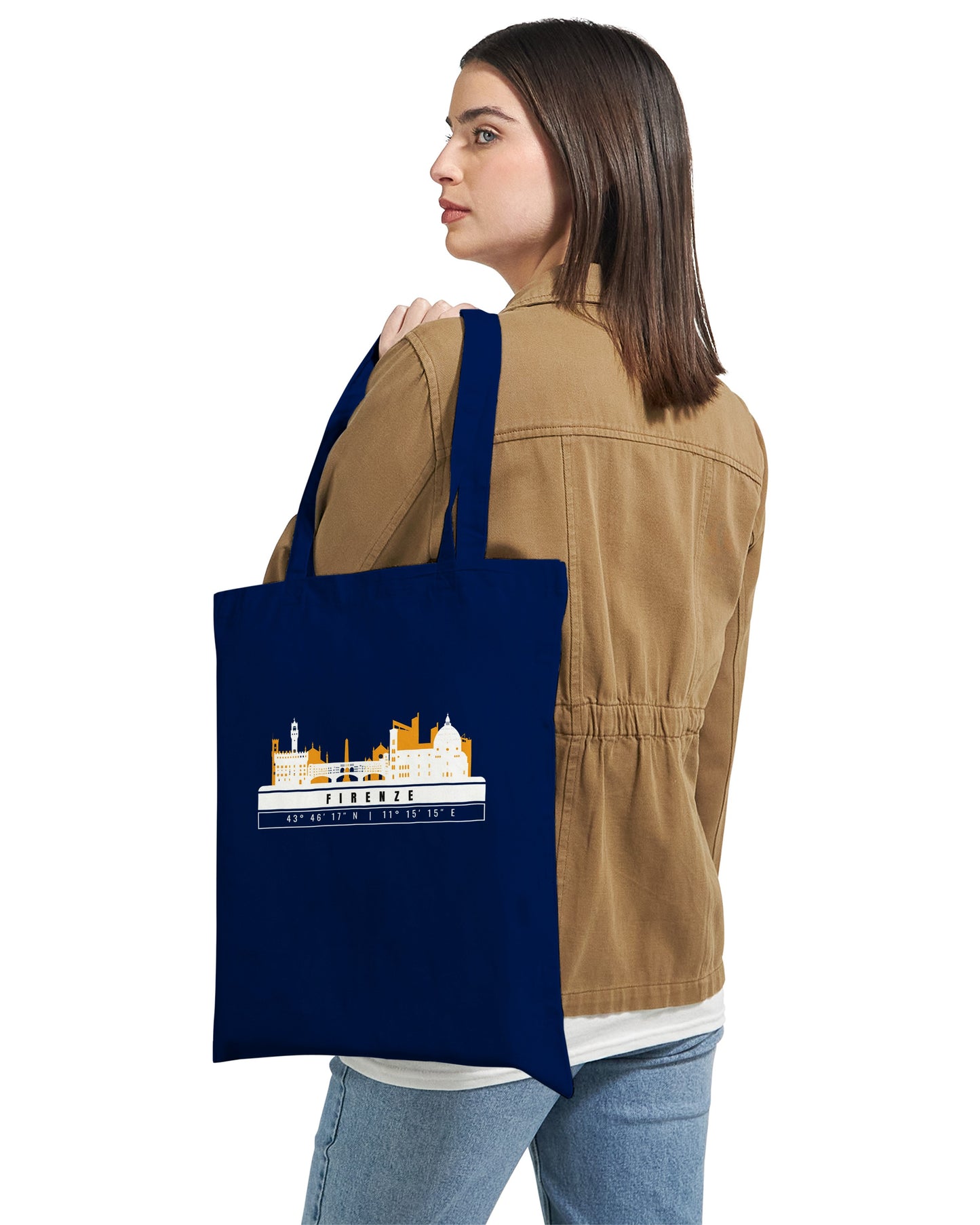 Firenze Skyline Tote Bag – Borsa in Cotone Riutilizzabile con Coordinate