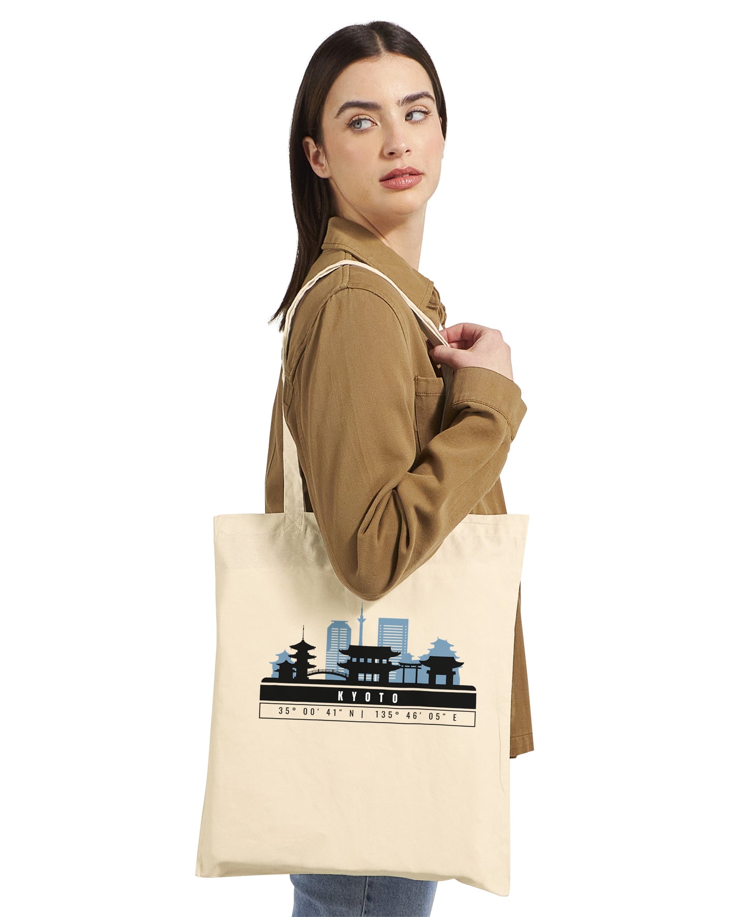 Kyoto Skyline Tote Bag – Borsa in Cotone Riutilizzabile con Coordinate