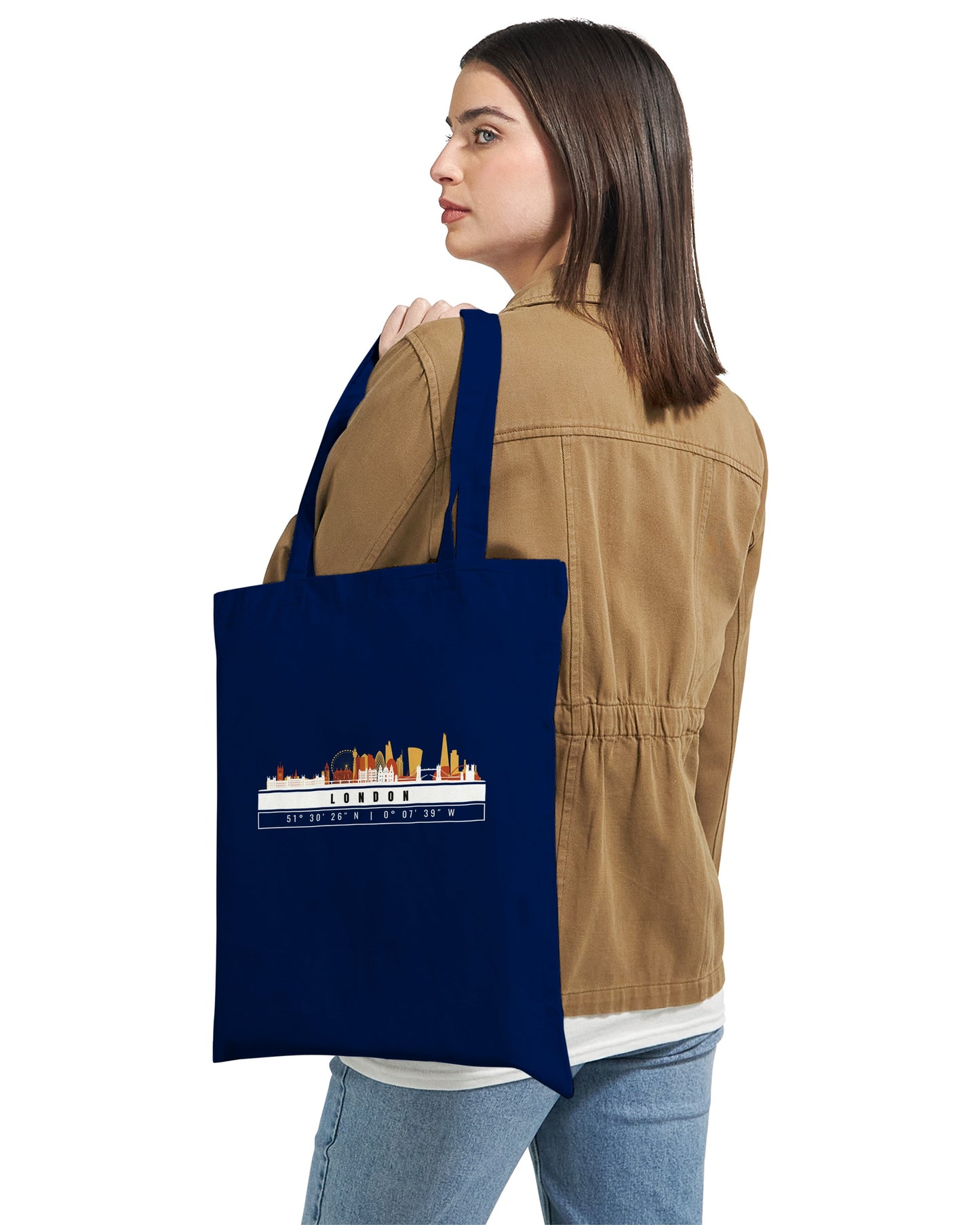 Londra Skyline Tote Bag – Borsa in Cotone Riutilizzabile con Coordinate