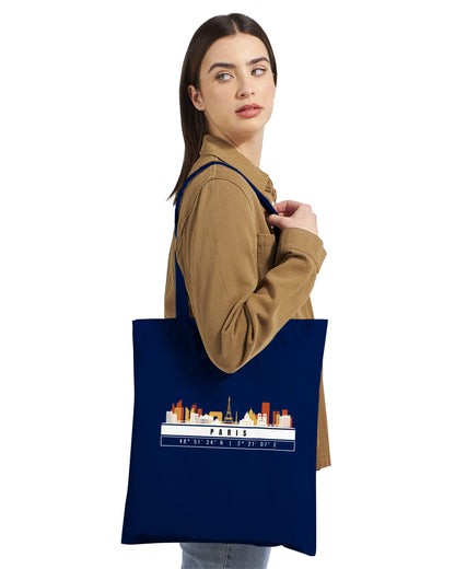 Parigi Skyline Tote Bag – Borsa in Cotone Riutilizzabile con Coordinate
