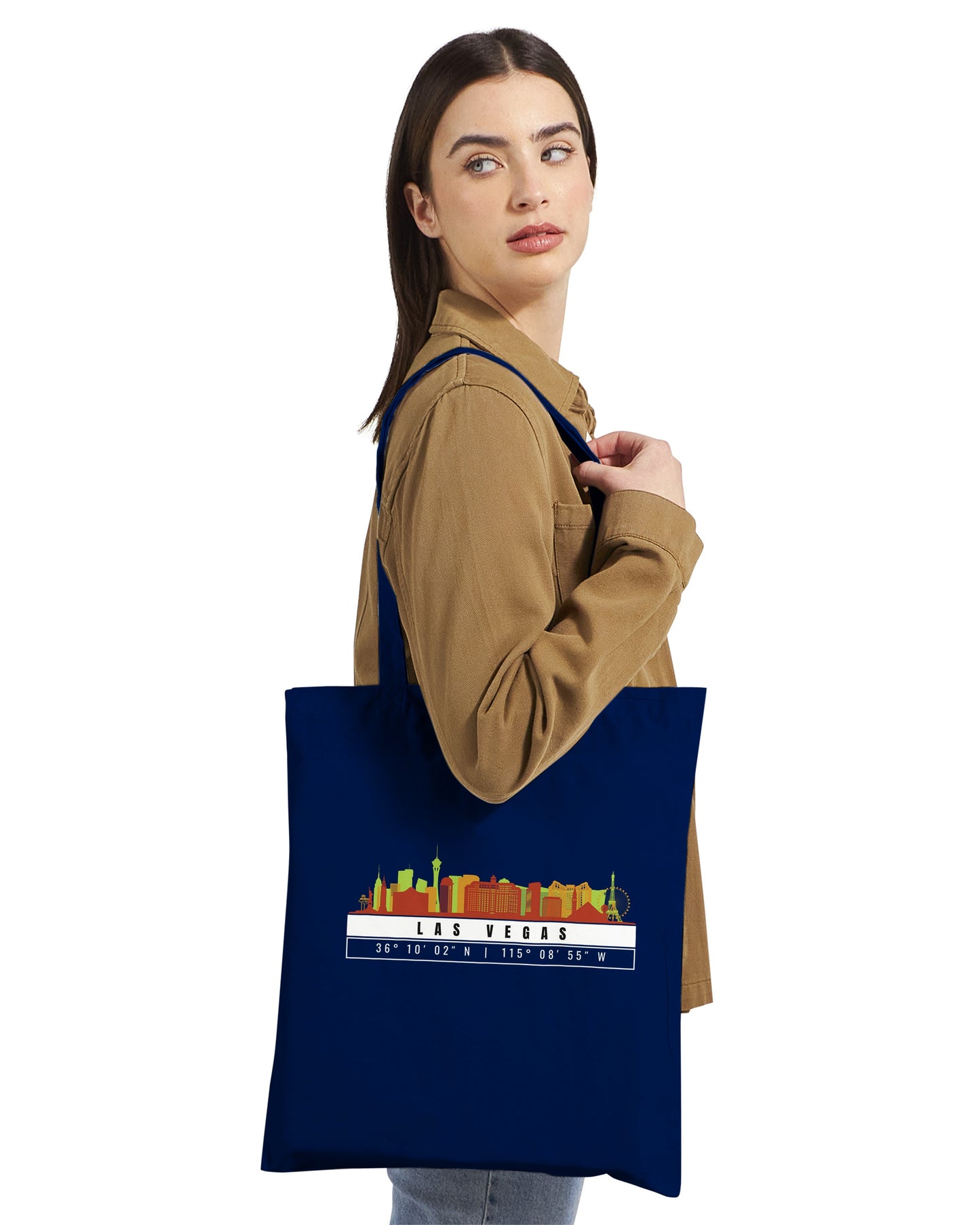 Las Vegas Skyline Tote Bag – Borsa in Cotone Riutilizzabile con Coordinate