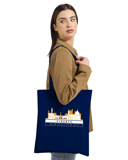 Firenze Skyline Tote Bag – Borsa in Cotone Riutilizzabile con Coordinate