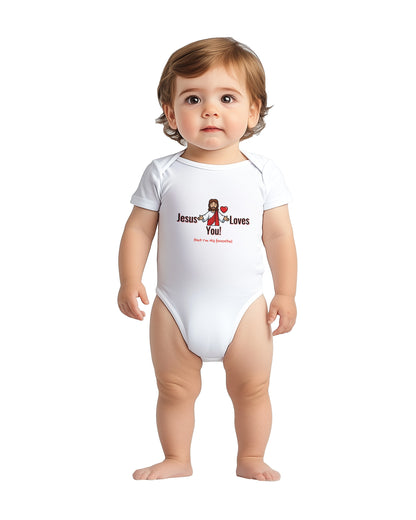 Jesus Loves You But I’m His Favorite Classic Baby Short Sleeve Bodysuit - Funny Christian Humor Baby Outfit