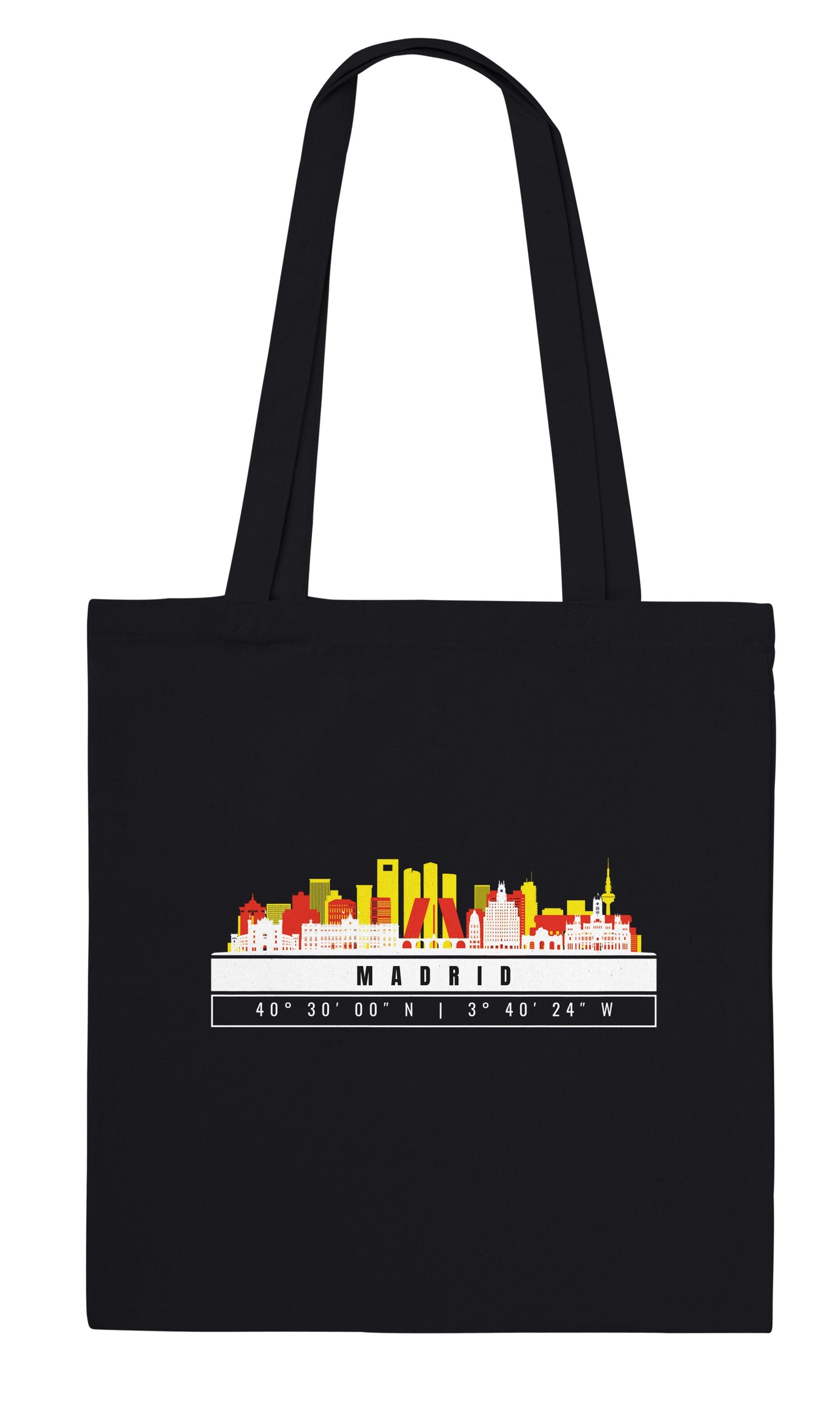 Madrid Skyline Tote Bag – Borsa in Cotone Riutilizzabile con Coordinate