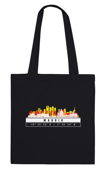 Madrid Skyline Tote Bag – Borsa in Cotone Riutilizzabile con Coordinate