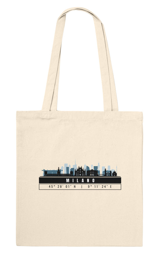 Milano Skyline Tote Bag – Borsa in Cotone Riutilizzabile con Coordinate