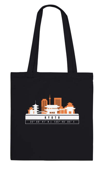 Kyoto Skyline Tote Bag – Borsa in Cotone Riutilizzabile con Coordinate