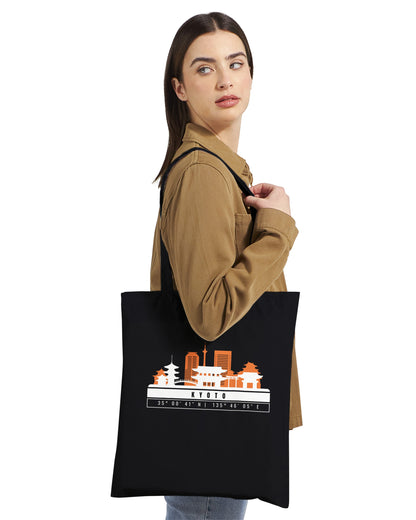 Kyoto Skyline Tote Bag – Borsa in Cotone Riutilizzabile con Coordinate