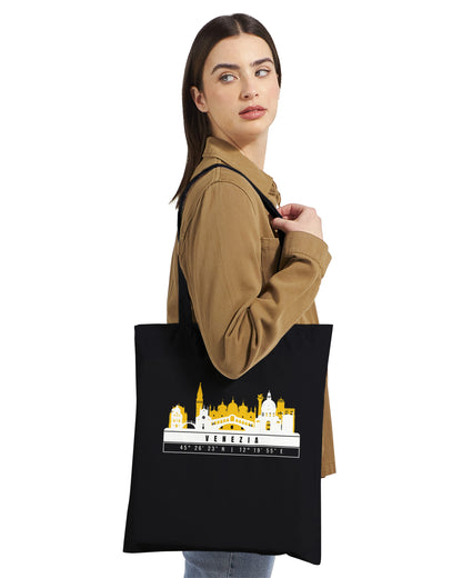 Venezia Skyline Tote Bag – Borsa in Cotone Riutilizzabile con Coordinate