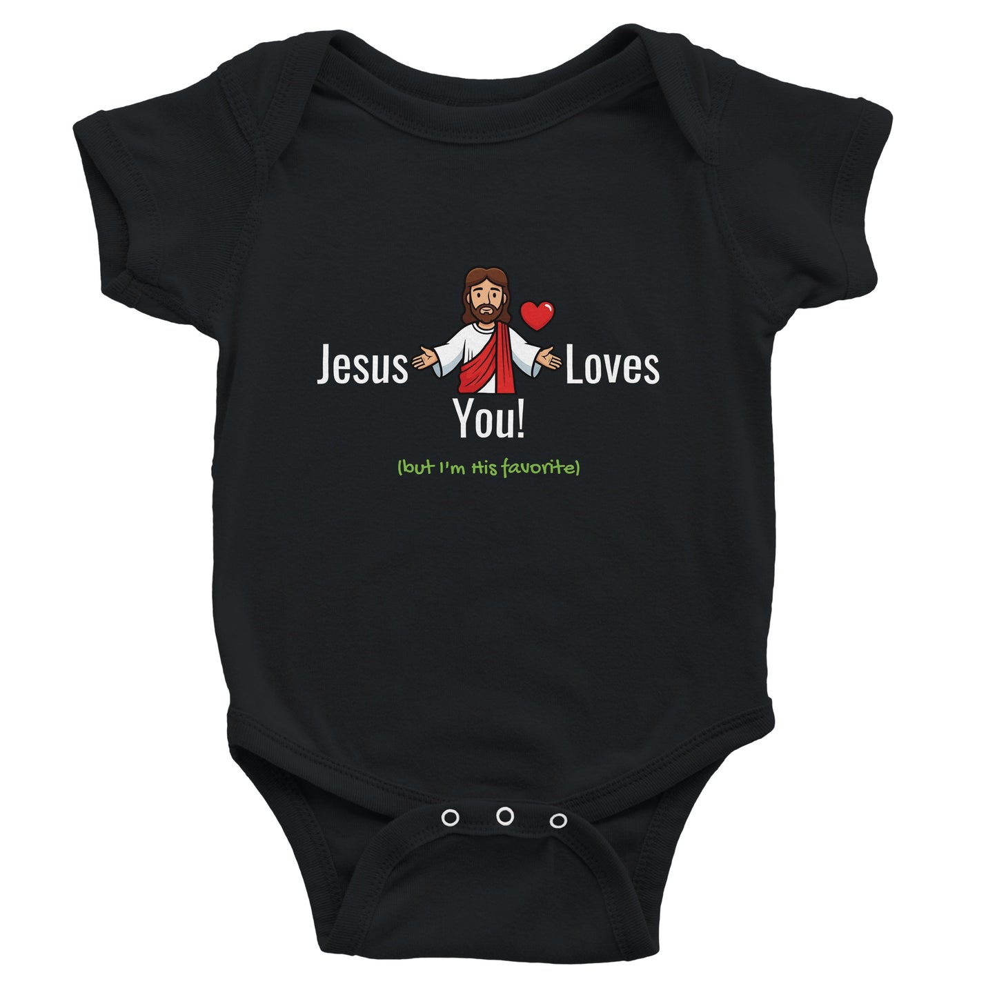 Jesus Loves You But I’m His Favorite Classic Baby Short Sleeve Bodysuit - Funny Christian Humor Baby Outfit
