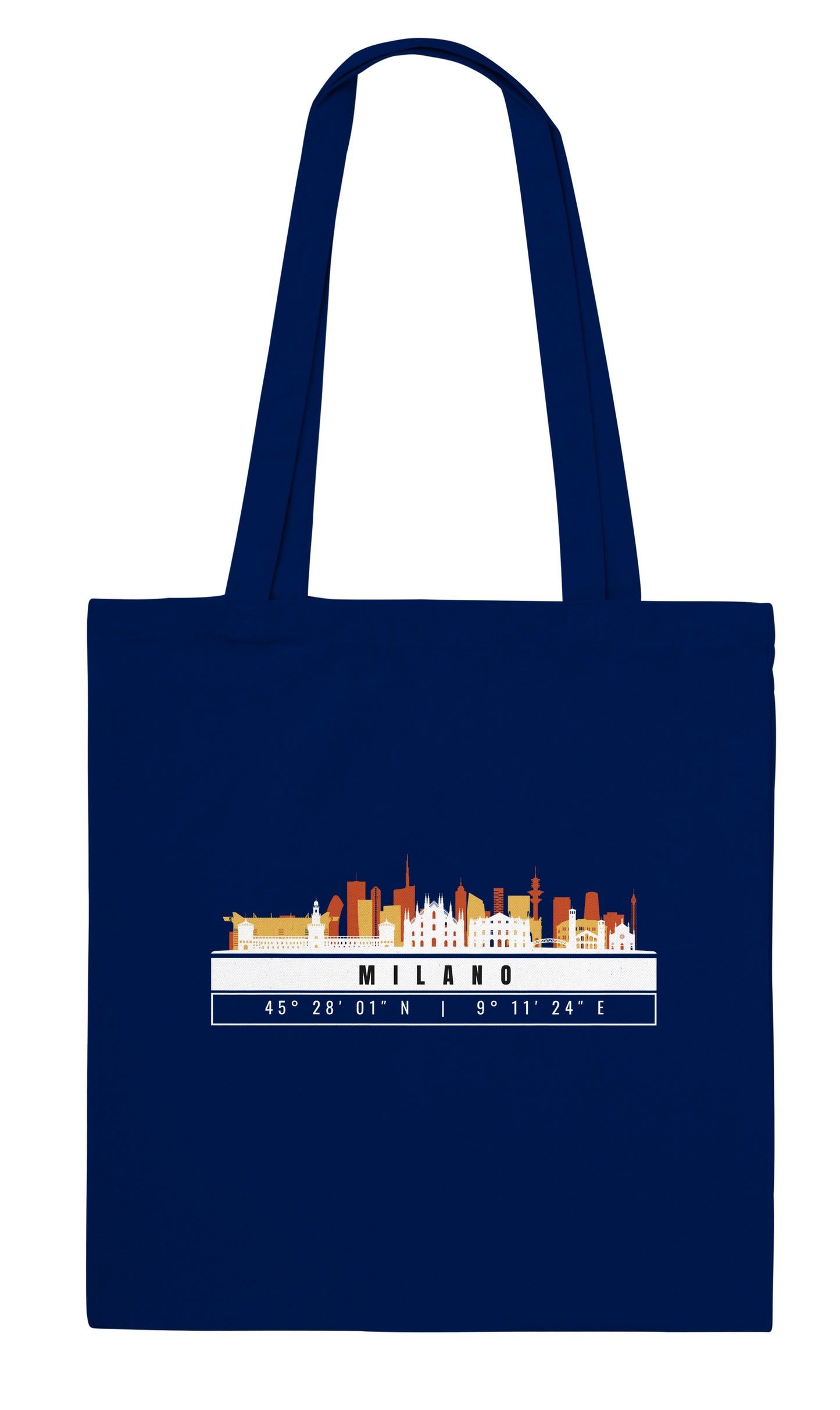 Milano Skyline Tote Bag – Borsa in Cotone Riutilizzabile con Coordinate