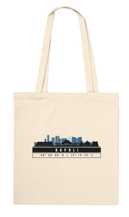 Napoli Skyline Tote Bag – Borsa in Cotone Riutilizzabile con Coordinate