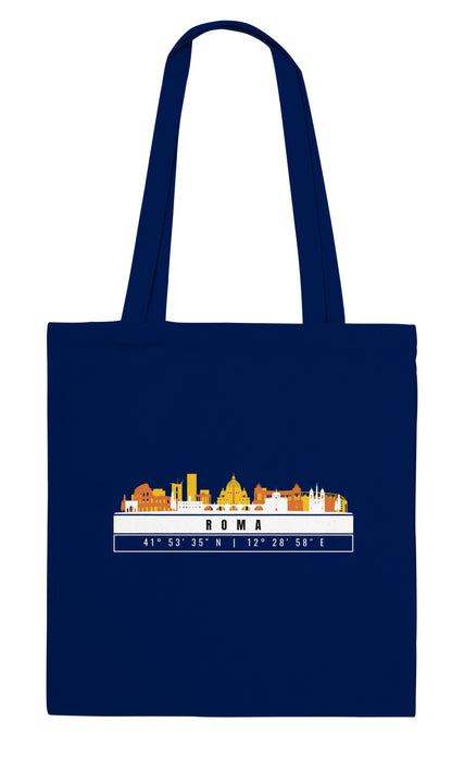 Rome Skyline Tote Bag – Borsa in Cotone Riutilizzabile con Coordinate