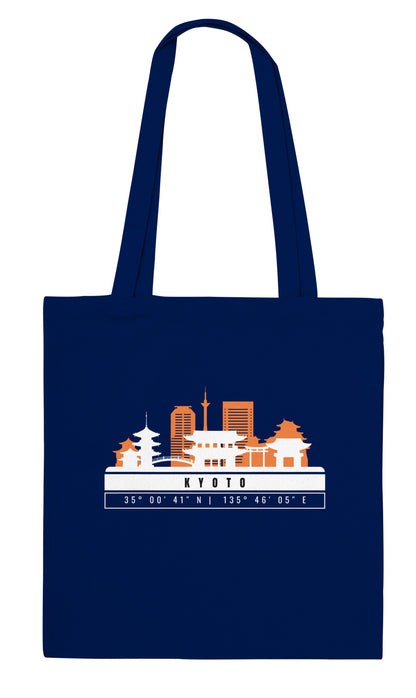Kyoto Skyline Tote Bag – Borsa in Cotone Riutilizzabile con Coordinate