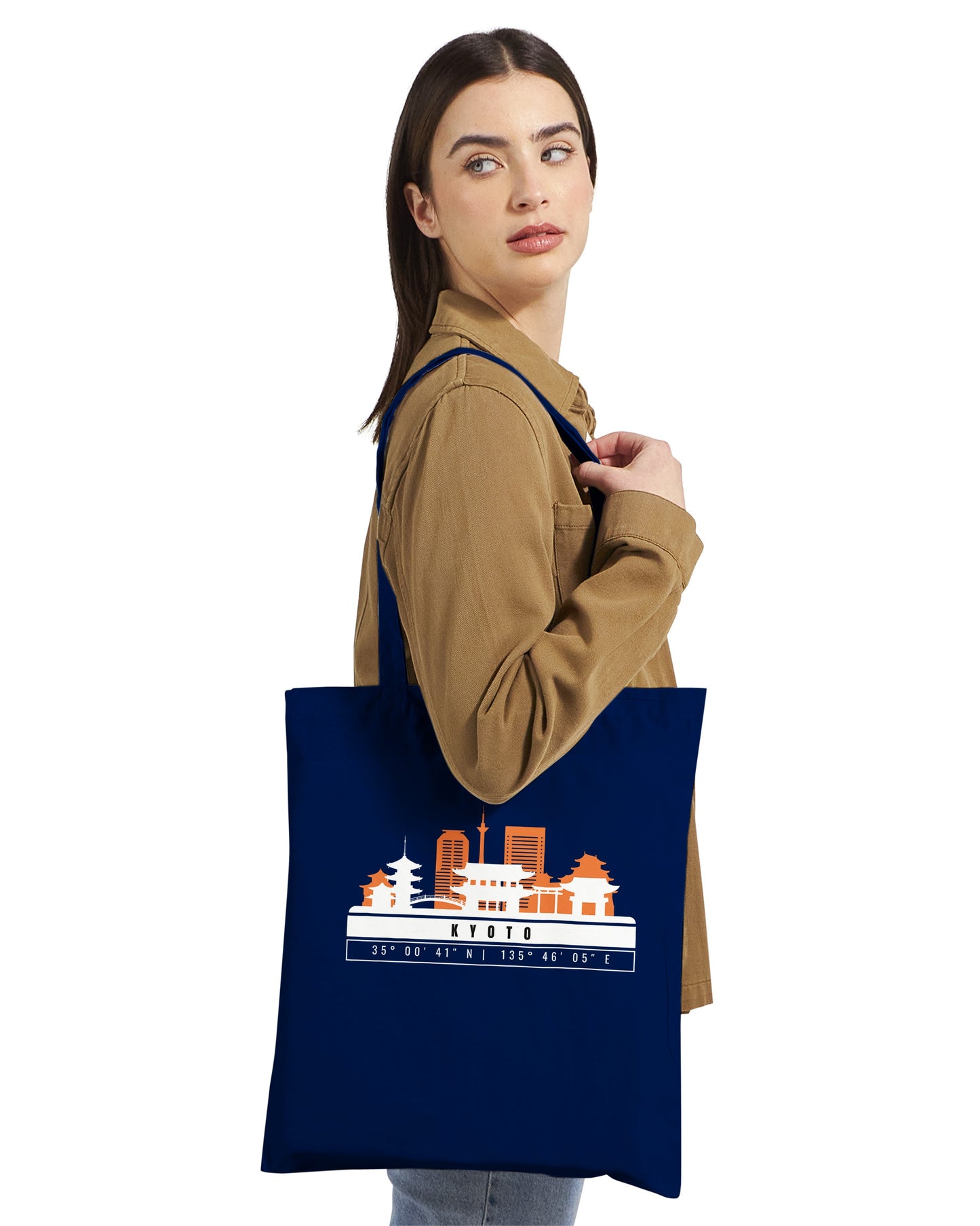 Kyoto Skyline Tote Bag – Borsa in Cotone Riutilizzabile con Coordinate