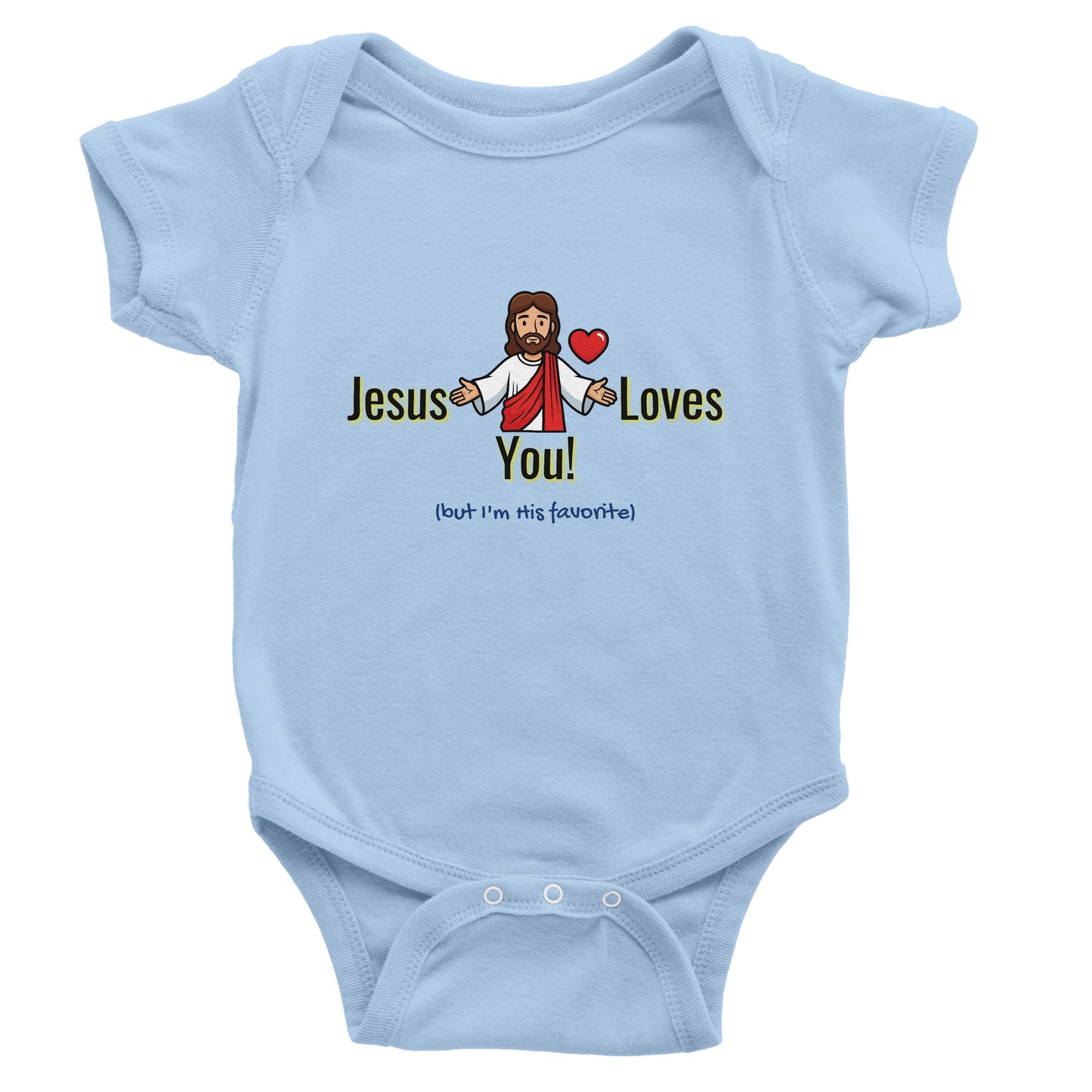 Jesus Loves You But I’m His Favorite Classic Baby Short Sleeve Bodysuit - Funny Christian Humor Baby Outfit