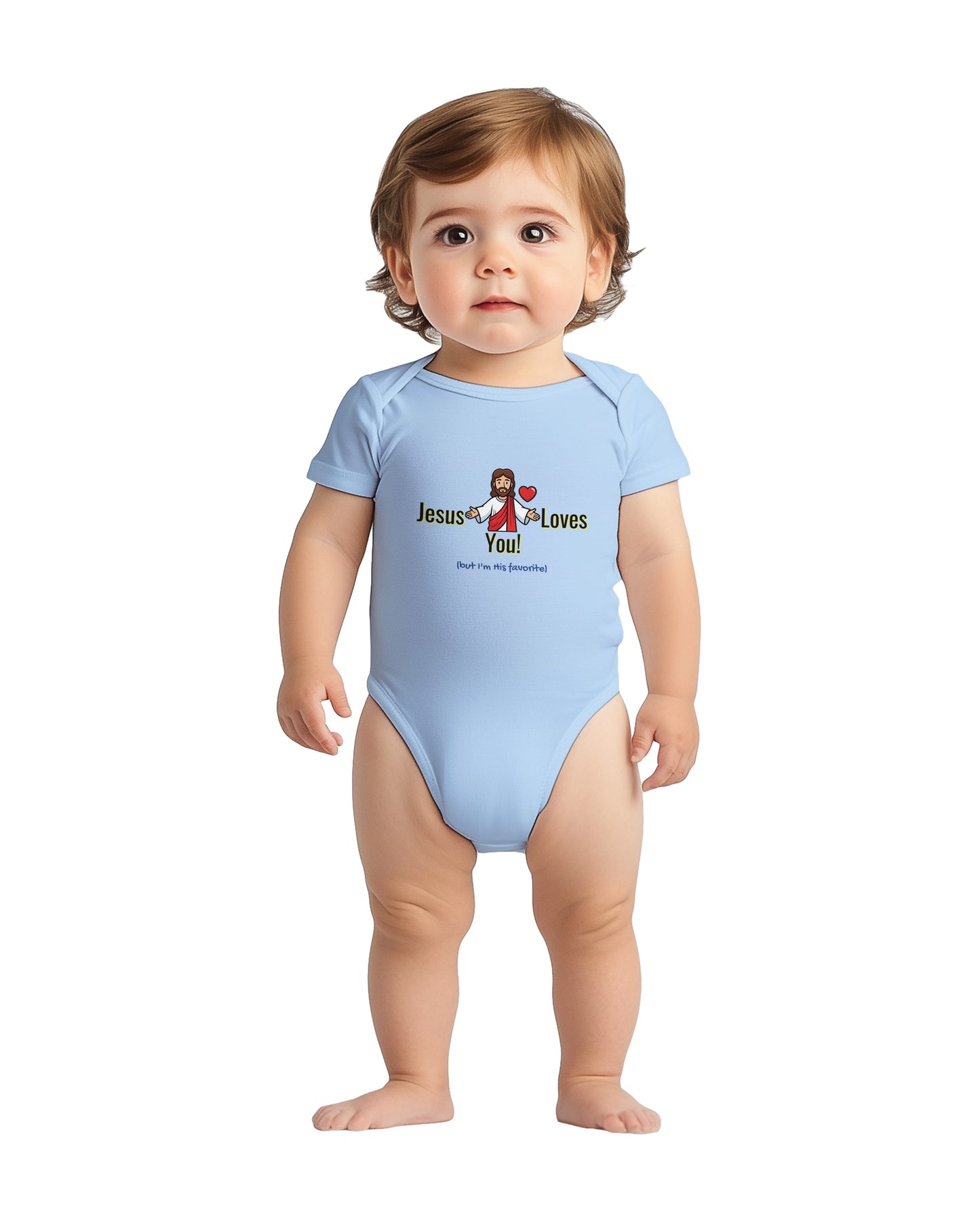 Jesus Loves You But I’m His Favorite Classic Baby Short Sleeve Bodysuit - Funny Christian Humor Baby Outfit