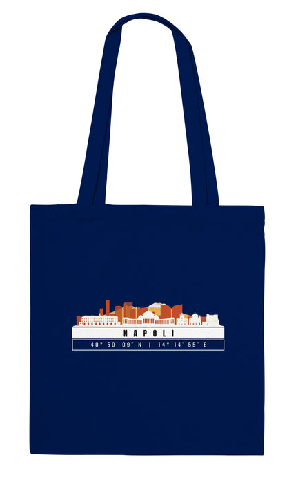 Napoli Skyline Tote Bag – Borsa in Cotone Riutilizzabile con Coordinate