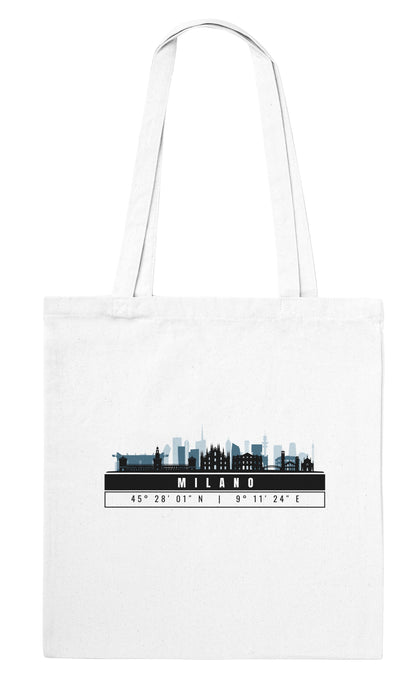 Milano Skyline Tote Bag – Borsa in Cotone Riutilizzabile con Coordinate