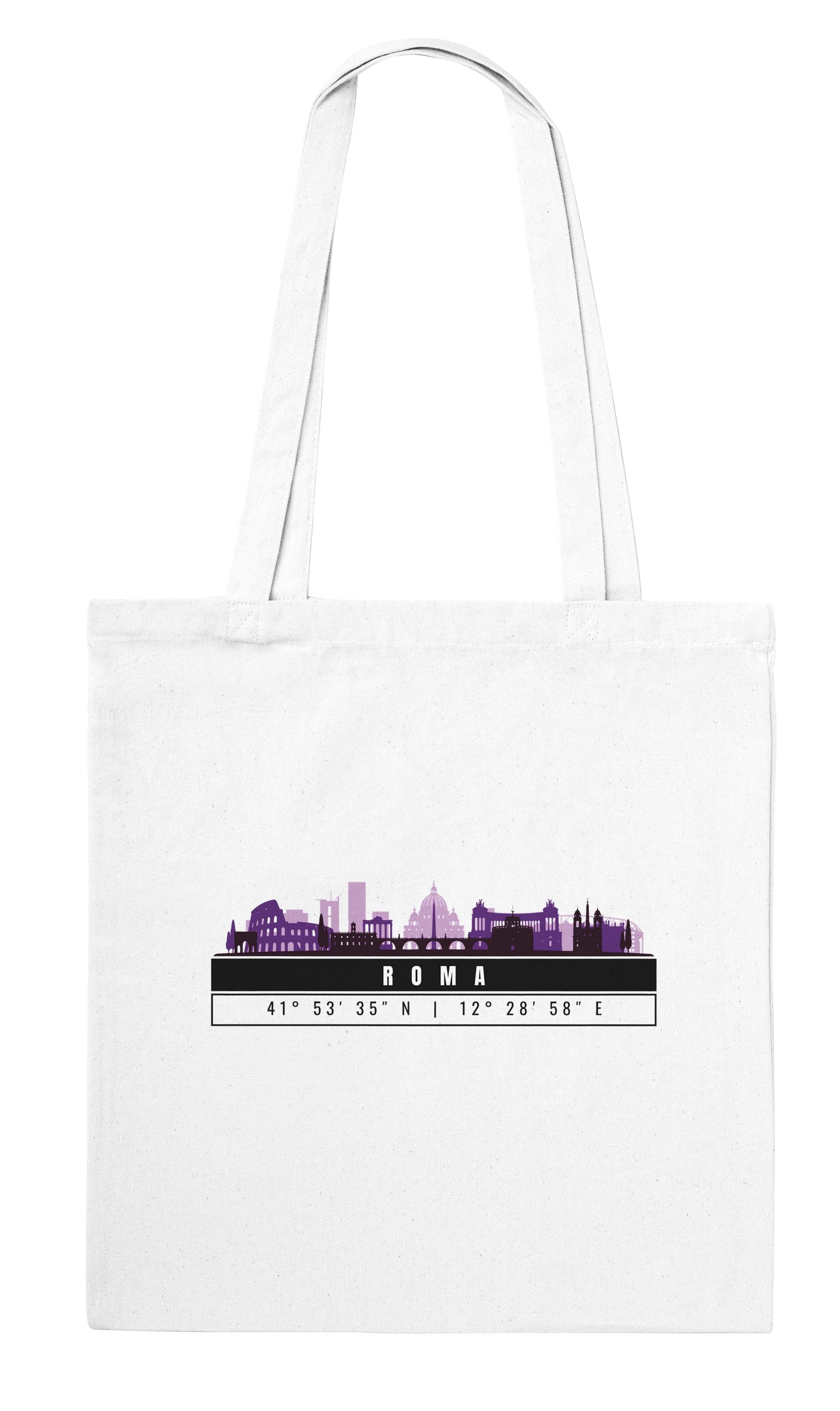 Rome Skyline Tote Bag – Borsa in Cotone Riutilizzabile con Coordinate