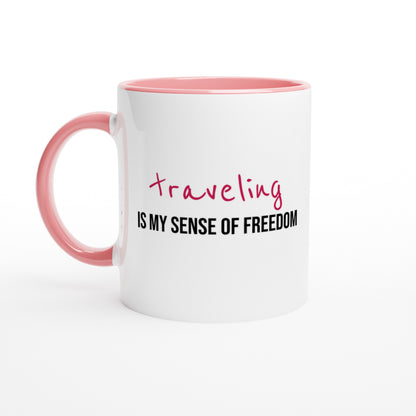 Travel Is Freedom – Tazza  con Frase Motivazionale e Bussola – Mug Minimal per Amanti dell’Esplorazione e dei Viaggi