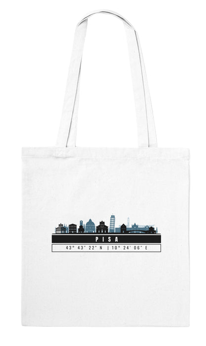 Pisa Skyline Tote Bag – Borsa in Cotone Riutilizzabile con Coordinate