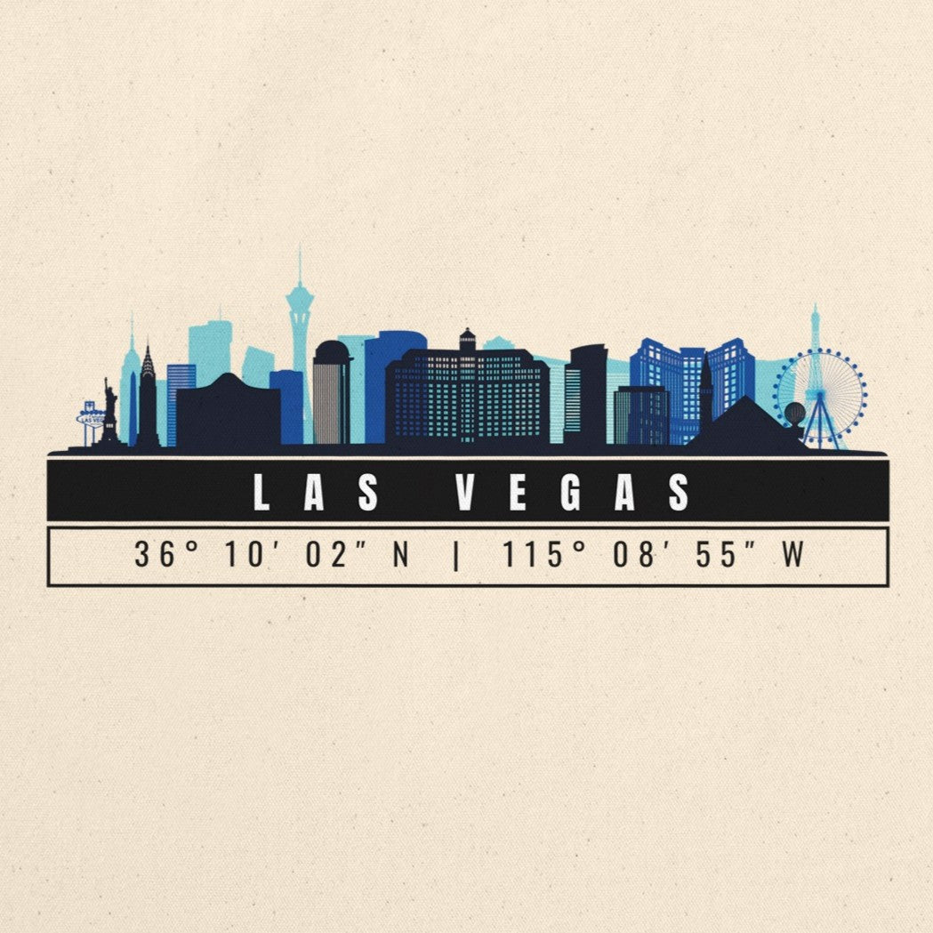 Las Vegas Skyline Tote Bag – Borsa in Cotone Riutilizzabile con Coordinate