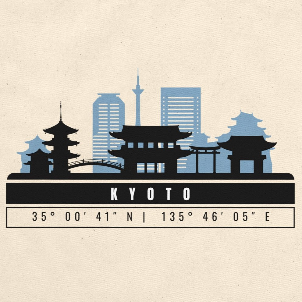 Kyoto Skyline Tote Bag – Borsa in Cotone Riutilizzabile con Coordinate