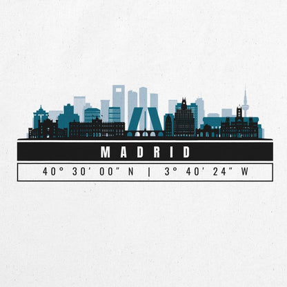 Madrid Skyline Tote Bag – Borsa in Cotone Riutilizzabile con Coordinate