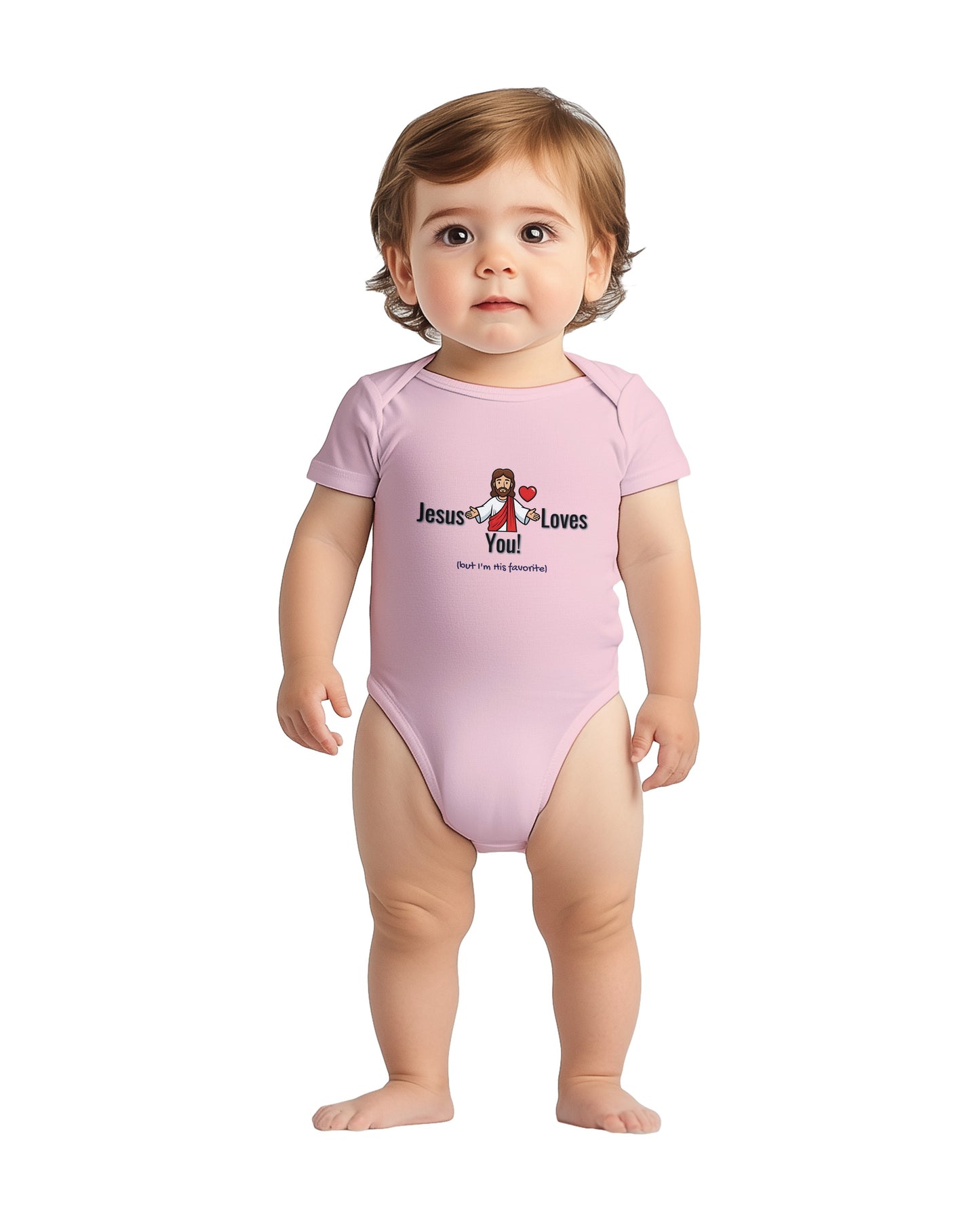 Jesus Loves You But I’m His Favorite Classic Baby Short Sleeve Bodysuit - Funny Christian Humor Baby Outfit