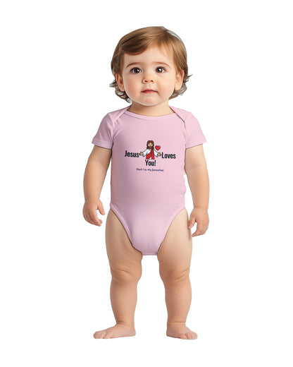 Jesus Loves You But I’m His Favorite Classic Baby Short Sleeve Bodysuit - Funny Christian Humor Baby Outfit