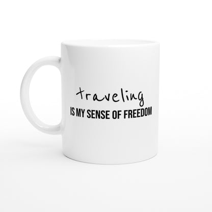 Travel Is Freedom – Tazza  con Frase Motivazionale e Bussola – Mug Minimal per Amanti dell’Esplorazione e dei Viaggi