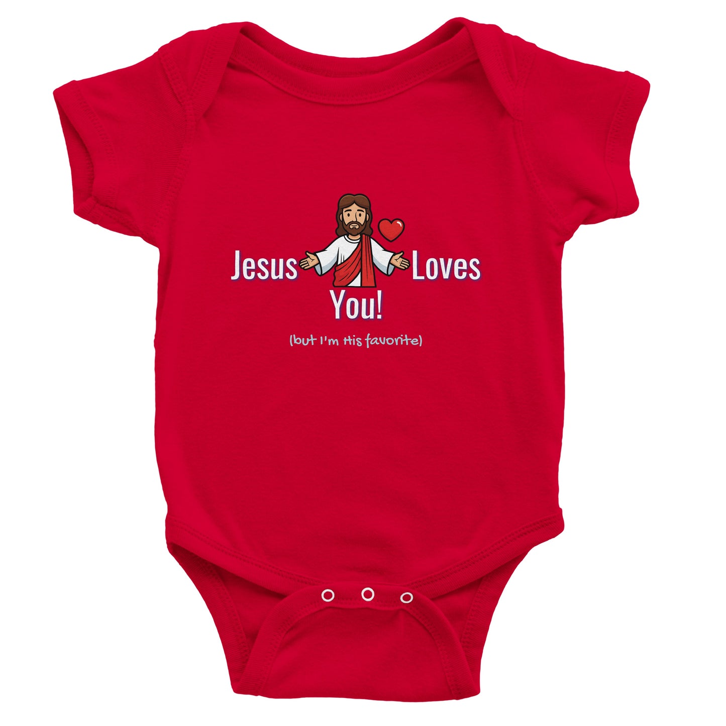 Jesus Loves You But I’m His Favorite Classic Baby Short Sleeve Bodysuit - Funny Christian Humor Baby Outfit