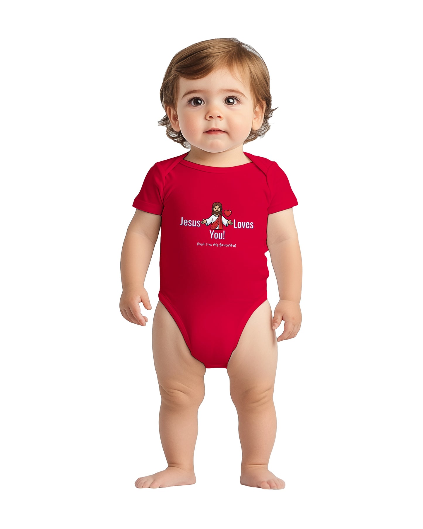 Jesus Loves You But I’m His Favorite Classic Baby Short Sleeve Bodysuit - Funny Christian Humor Baby Outfit